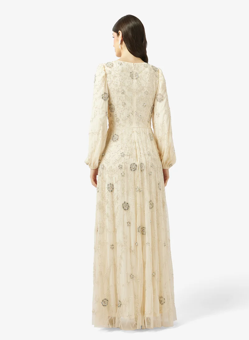 MARYISA Embellished Puff Sleeve Maxi Dress